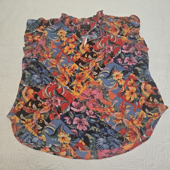 NWT Premise Floral Diamond Block Colorful Shirt Blouse Artsy Bold Art To Wear 2X - Picture 5 of 13